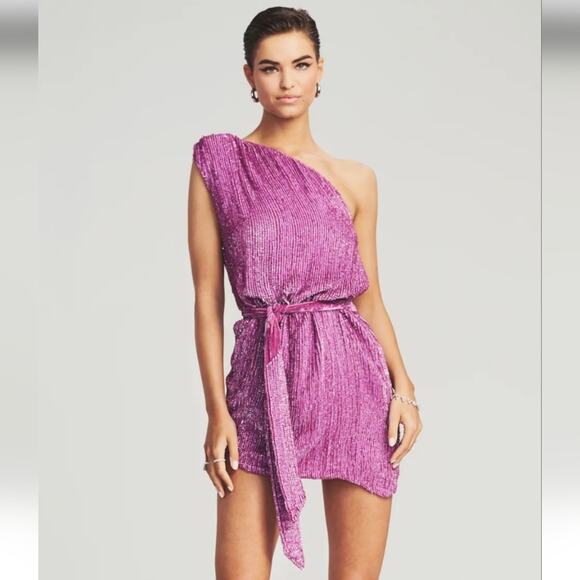 Retrofete Ella Sequin Dress in Lavender Purple/Pink Size XXL One Shoulder NWT - Picture 1 of 12